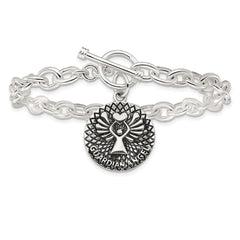 Sterling Silver Oxidized Dangle GUARDIAN ANGEL Toggle Clasp Bracelet