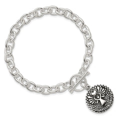 Sterling Silver Oxidized Dangle GUARDIAN ANGEL Toggle Clasp Bracelet