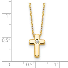 Sterling Silver Gold-tone CZ Cross 13in w/2in ext. Necklace