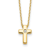 Sterling Silver Gold-tone CZ Cross 13in w/2in ext. Necklace