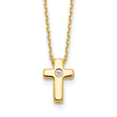 Sterling Silver Gold-tone CZ Cross 13in w/2in ext. Necklace