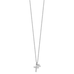 Sterling Silver Rhodium-plated CZ Crosses 16in w/2in ext. Necklace