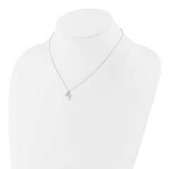 Sterling Silver Rhodium-plated CZ Crosses 16in w/2in ext. Necklace