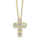 Sterling Silver Gold-tone CZ Cross 16in w/2in ext Necklace