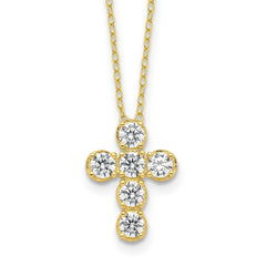 Sterling Silver Gold-tone CZ Cross 16in w/2in ext Necklace