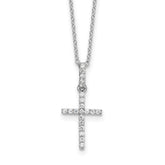 Sterling Silver Rhodium-plated CZ Cross 18in Necklace