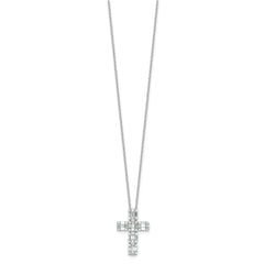 Sterling Silver Rhodium-plated Baguette CZ Cross 18in Necklace