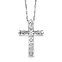 Sterling Silver Rhodium-plated CZ Cross 18in w/2in ext. Necklace