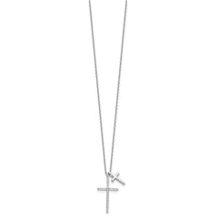Sterling Silver Rhodium-plated with CZ Double Cross 18in Necklace