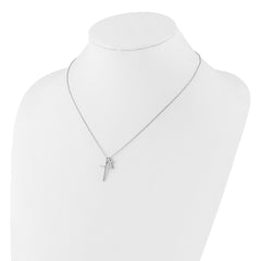 Sterling Silver Rhodium-plated with CZ Double Cross 18in Necklace