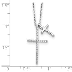 Sterling Silver Rhodium-plated with CZ Double Cross 18in Necklace