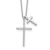 Sterling Silver Rhodium-plated with CZ Double Cross 18in Necklace