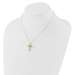 Sterling Silver Gold-tone/Rhodium 16in w/2in ext. Fancy D/C Cross Necklace