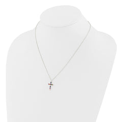 SS Multi Color E-Coating CZ Cross 16in w/2in ext Necklace