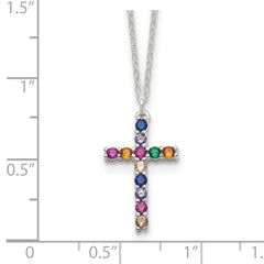 SS Multi Color E-Coating CZ Cross 16in w/2in ext Necklace