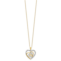 Sterling Silver Gold-tone White Rhod D/C Heart 16in w/2in ext. Necklace