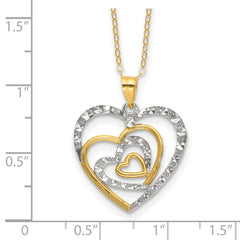 Sterling Silver Gold-tone White Rhod D/C Heart 16in w/2in ext. Necklace