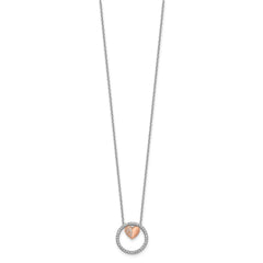 Sterling Silver Rh-plated Rose-tone CZ Heart w/1in ext Necklace