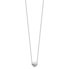 Sterling Silver Rho-plated Brushed Heart 16.5in w/1in ext Necklace