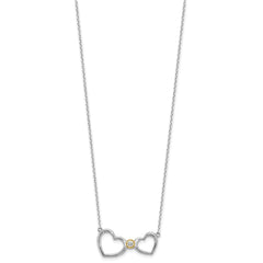 Sterling Silver w/14k accent Rh-plated CZ Heart w/2in. ext Necklace