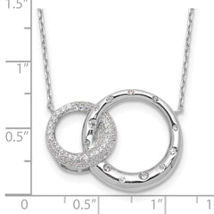 Sterling Silver Rh-plated CZ Interlocking Circles w/1.75in ext Necklace