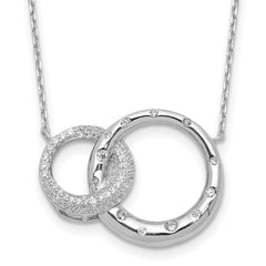 Sterling Silver Rh-plated CZ Interlocking Circles w/1.75in ext Necklace