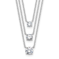 Sterling Silver Rhodium-plated CZ 3-Strand 14.5in w/2in ext Necklace
