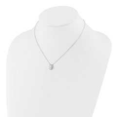 Sterling Silver Rhodium-plated 8x6mm Oval CZ 16in w/2in ext. Necklace