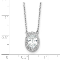Sterling Silver Rhodium-plated 8x6mm Oval CZ 16in w/2in ext. Necklace