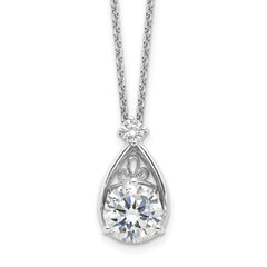 Sterling Silver Rhodium-plated Teardrop CZ 16in w/2 in Ext Necklace
