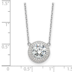 Sterling Silver Rhodium-plated 8mm CZ 16in w/2in ext. Necklace