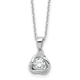Sterling Silver Rhodium-plated CZ in Love Knot 16in w/2in ext Necklace