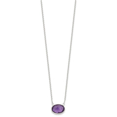Sterling Silver Polished Oval Purple CZ 16.25in w/1in ext Necklace
