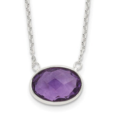 Sterling Silver Polished Oval Purple CZ 16.25in w/1in ext Necklace