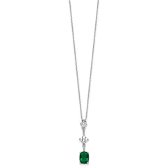 Sterling Silver Rh-plated Green and White CZ 16in w/2in ext Necklace