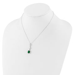 Sterling Silver Rh-plated Green and White CZ 16in w/2in ext Necklace