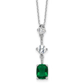 Sterling Silver Rh-plated Green and White CZ 16in w/2in ext Necklace