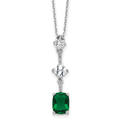 Sterling Silver Rh-plated Green and White CZ 16in w/2in ext Necklace