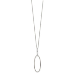 Sterling Silver E-coated CZ Oval Dangle 17.75in Necklace