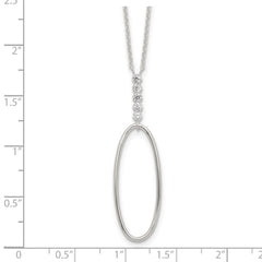 Sterling Silver E-coated CZ Oval Dangle 17.75in Necklace