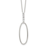 Sterling Silver E-coated CZ Oval Dangle 17.75in Necklace