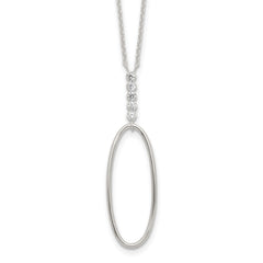Sterling Silver E-coated CZ Oval Dangle 17.75in Necklace
