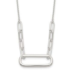 Sterling Silver E-coated Large Paperclip Link Center 17.5in Necklace