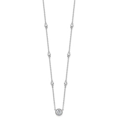 Sterling Silver Rhodium-plated with CZ Stations 16in w/2in ext Necklace