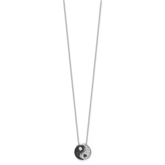 Sterling Silver RH-plated Black/White CZ Yin Yang 16in w/2in ext. Necklace