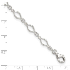 Sterling Silver 9inch Solid Polished Fancy Link Anklet - 2