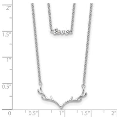 Sterling Silver RH-plated CZ LOVE Antlers 2-Strand 14in w/2in ext Necklace