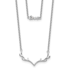 Sterling Silver RH-plated CZ LOVE Antlers 2-Strand 14in w/2in ext Necklace
