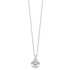 Sterling Silver Rhodium-plated CZ Flower 16in w/2in ext. Necklace