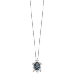 Sterling Silver Rhodium-plated and Black Rhodium CZ Turtle 16 inch with a 2 inch extention Necklace